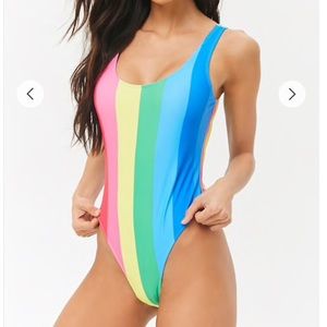 Rainbow-Striped One-Piece Swimsuit